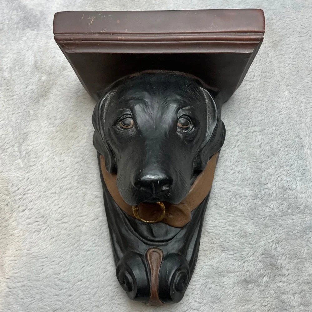 Vtg The Stone Bunny Black Lab‎ Wall Shelf 1995 Artist Signed Numbered Labrador